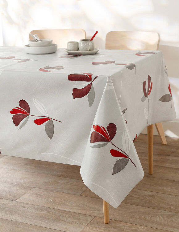 Nappe toile cirée imprimé fleurs (gris / rouge) Nappe toile cirée imprimé fleurs (gris / rouge)